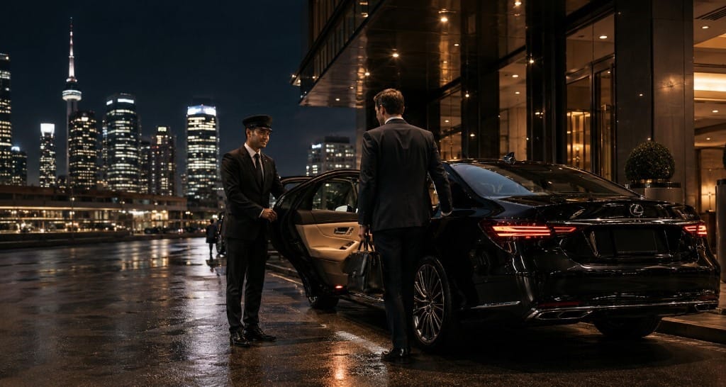 Black luxury chauffeur vehicle for private airport and business travel in the GTA